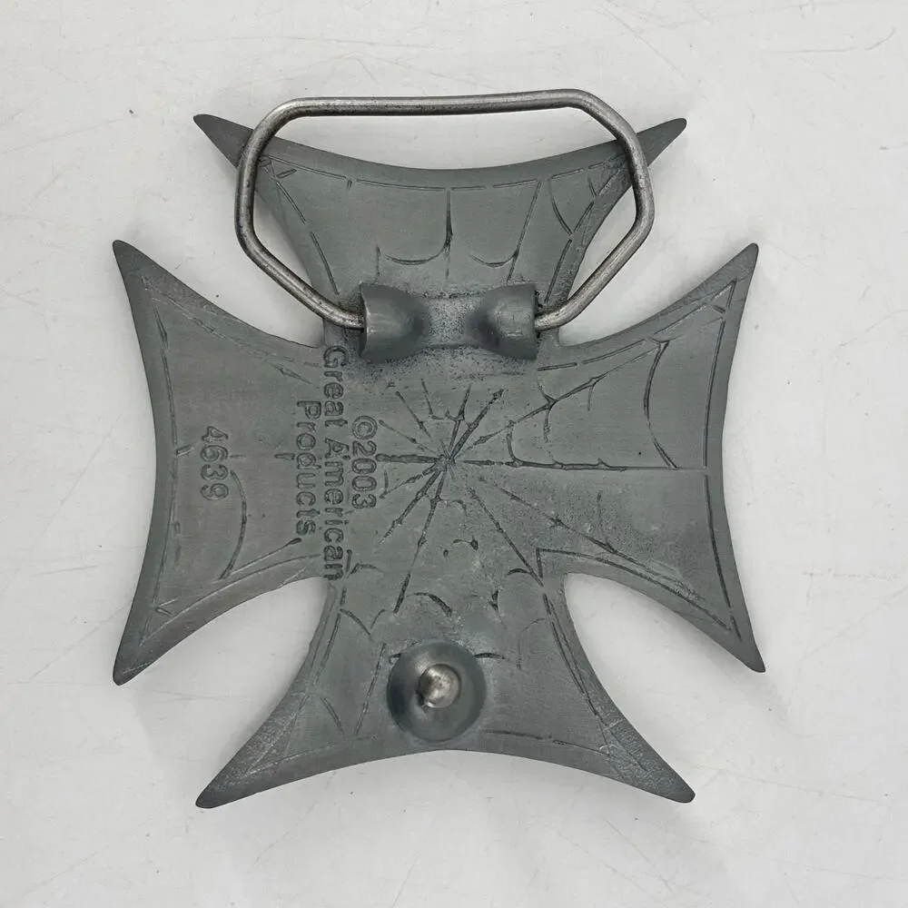 Great American Product Belt Buckle Spider Web Cross Biker Pewter 2003